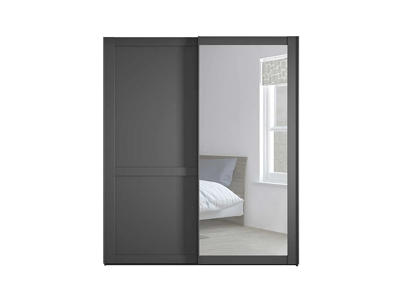 Gleittürenschrank Dunkelgrau mit Spiegel modernen Landhausstil