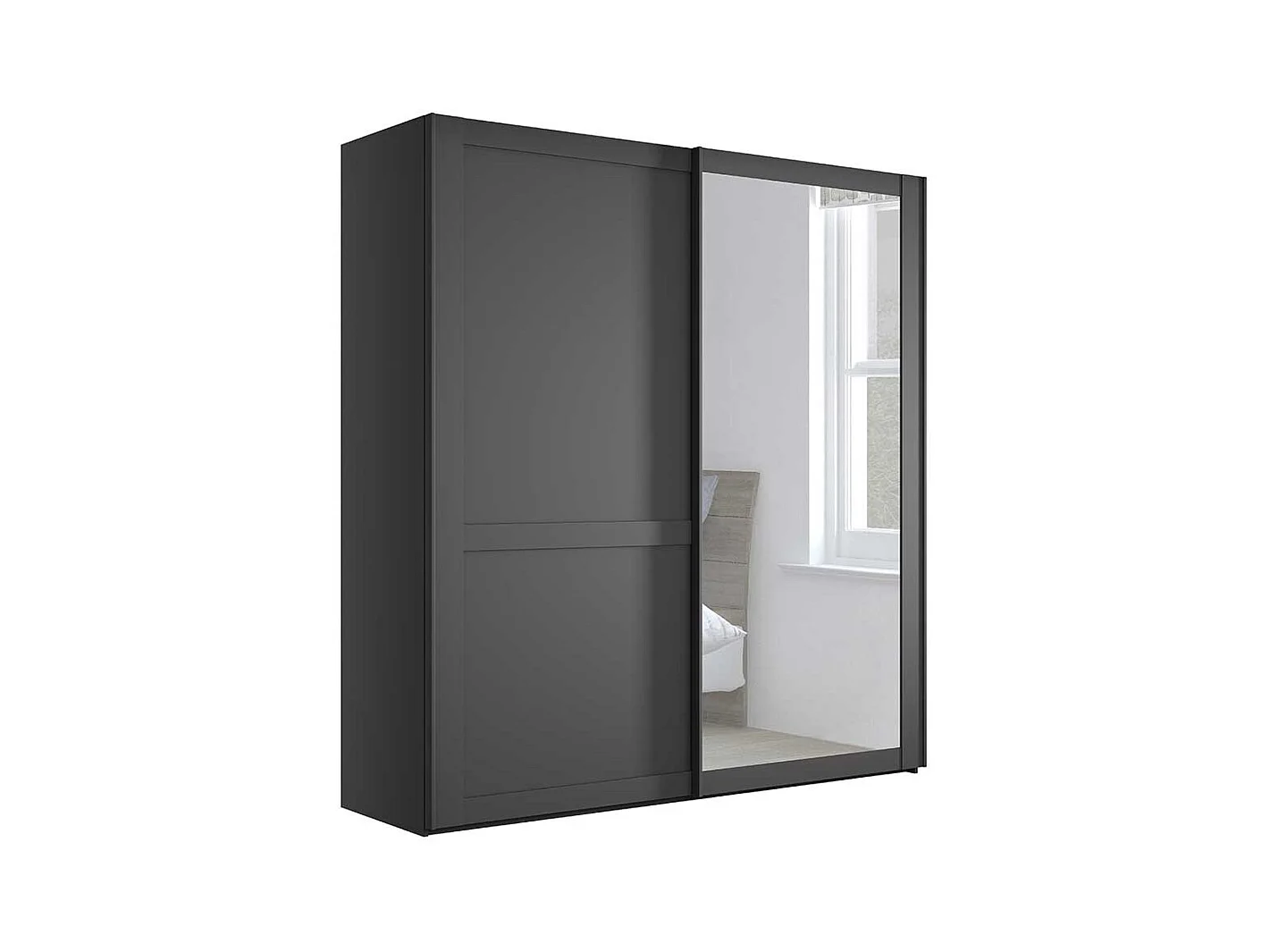 Gleittürenschrank Dunkelgrau mit Spiegel modernen Landhausstil