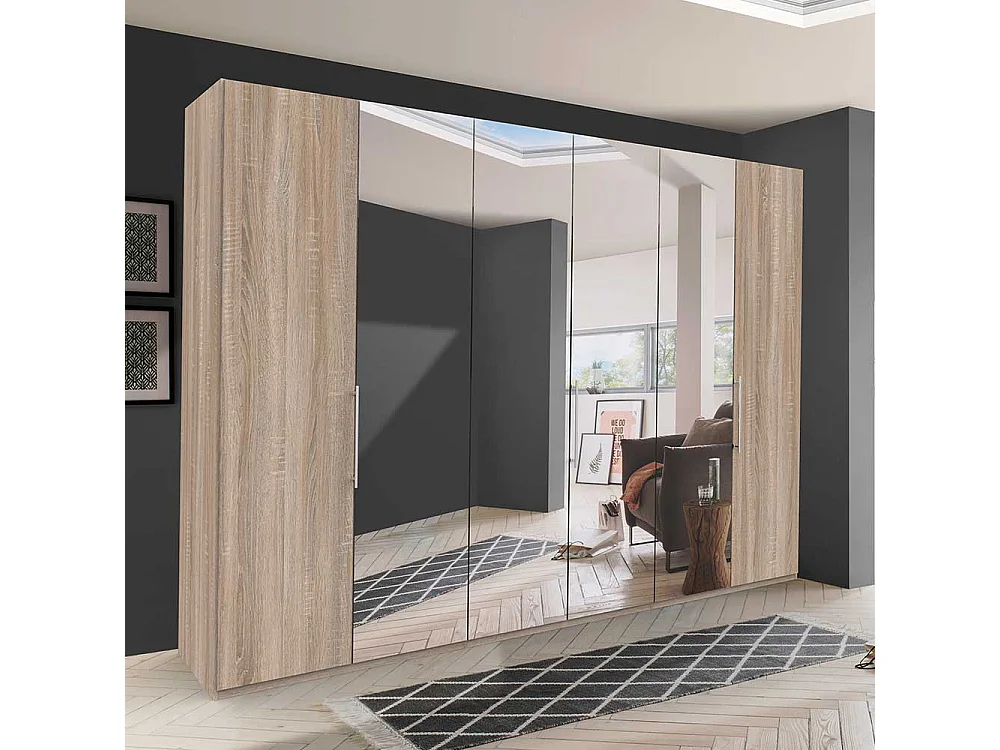 Spiegel Kleiderschrank mit drei Falttüren Eiche Sägerau