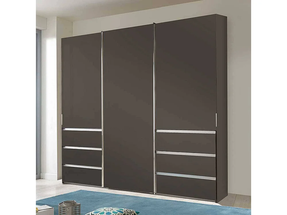 Gleittürenschrank braun modern mit sechs Schubladen Made in Germany