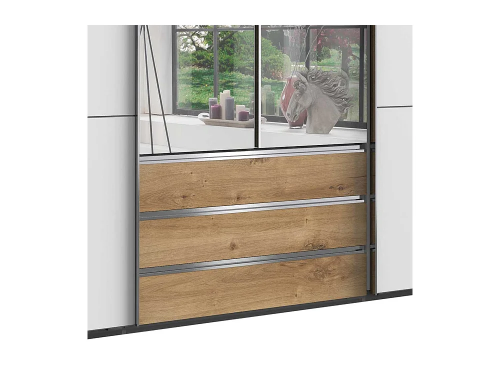 XL Kleiderschrank zweifarbig mit Spiegeltüren drei Schubladen