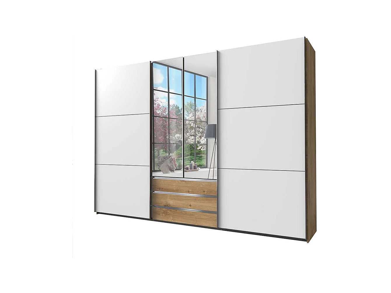 XL Kleiderschrank zweifarbig mit Spiegeltüren drei Schubladen