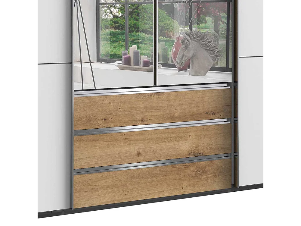 XL Kleiderschrank zweifarbig mit Spiegeltüren drei Schubladen