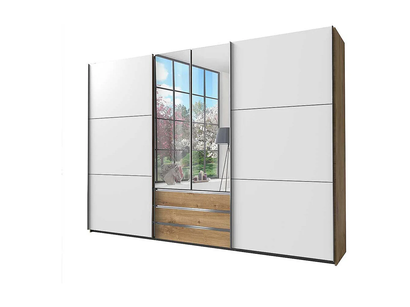 XL Kleiderschrank zweifarbig mit Spiegeltüren drei Schubladen