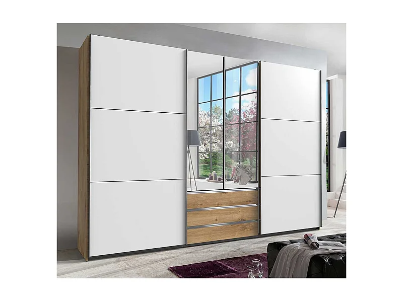 XL Kleiderschrank zweifarbig mit Spiegeltüren drei Schubladen