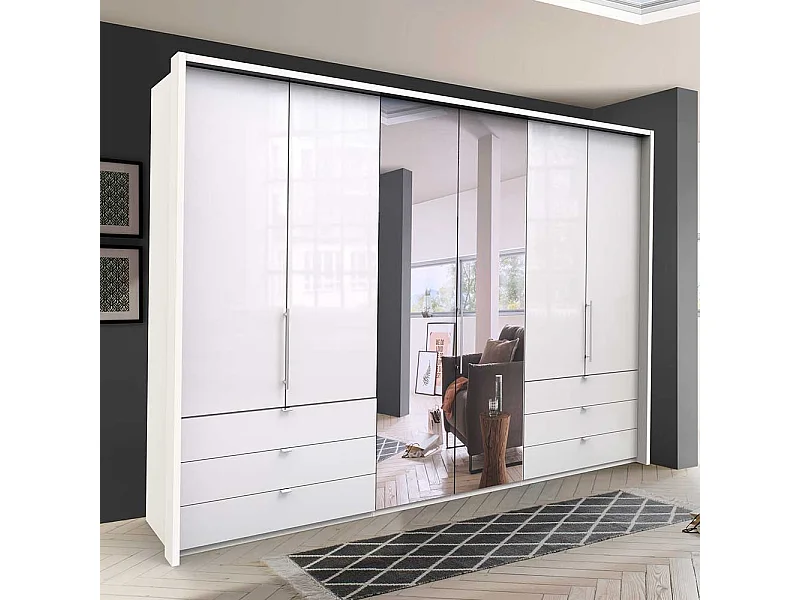 Panorama Kleiderschrank mit Falttüren und Schubladen Weiß
