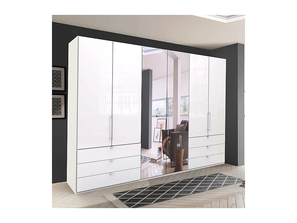 Panorama Kleiderschrank mit Falttüren und Schubladen Weiß