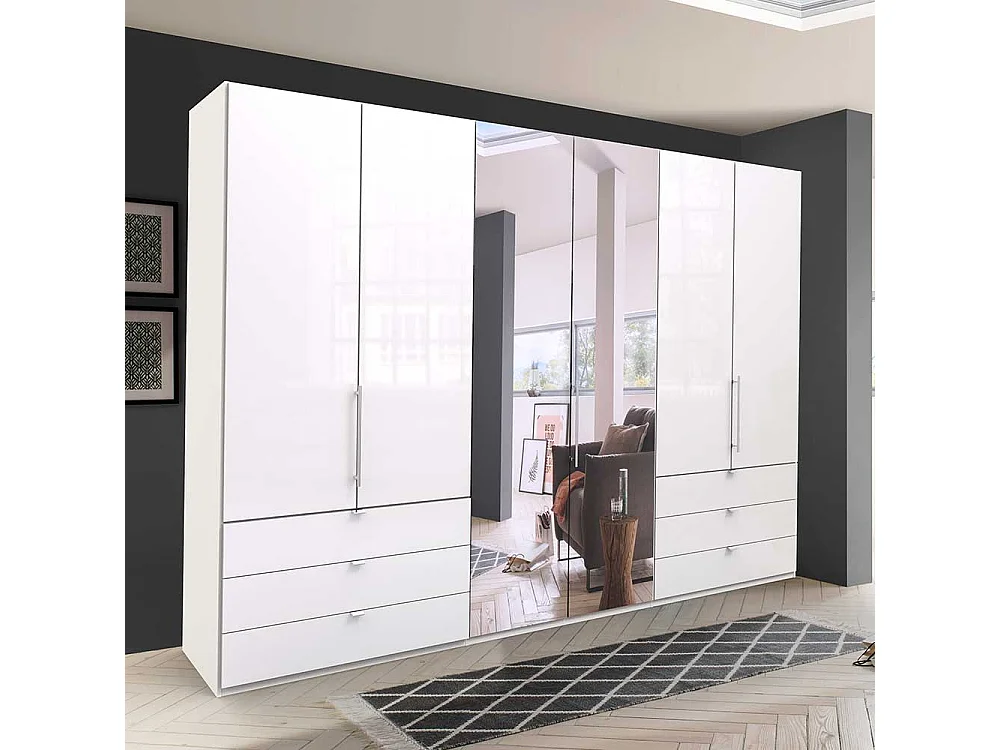 Panorama Kleiderschrank mit Falttüren und Schubladen Weiß