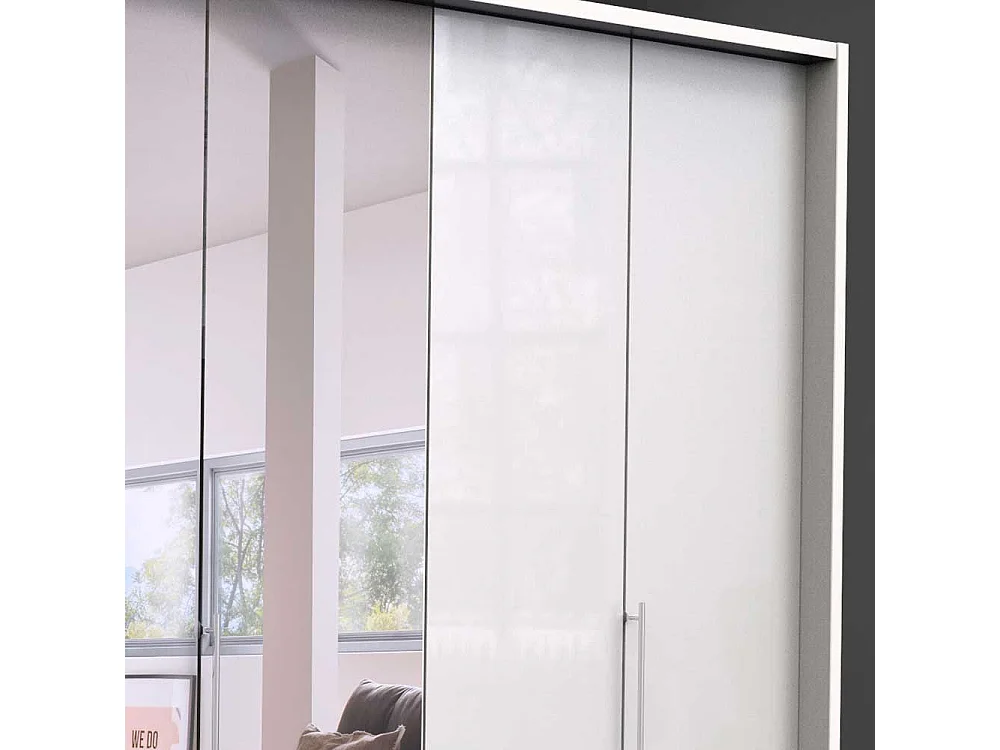 Panorama Kleiderschrank mit Falttüren und Schubladen Weiß