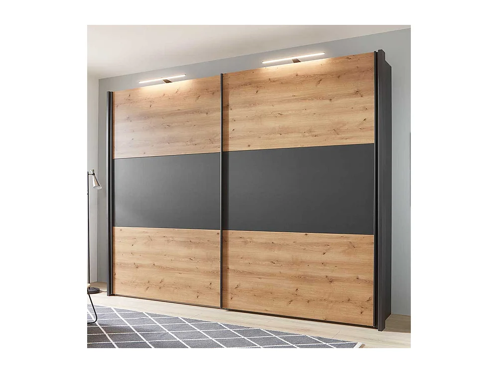 Schwebetüren Kleiderschrank in Eiche Bianco und Anthrazit Made in Germany