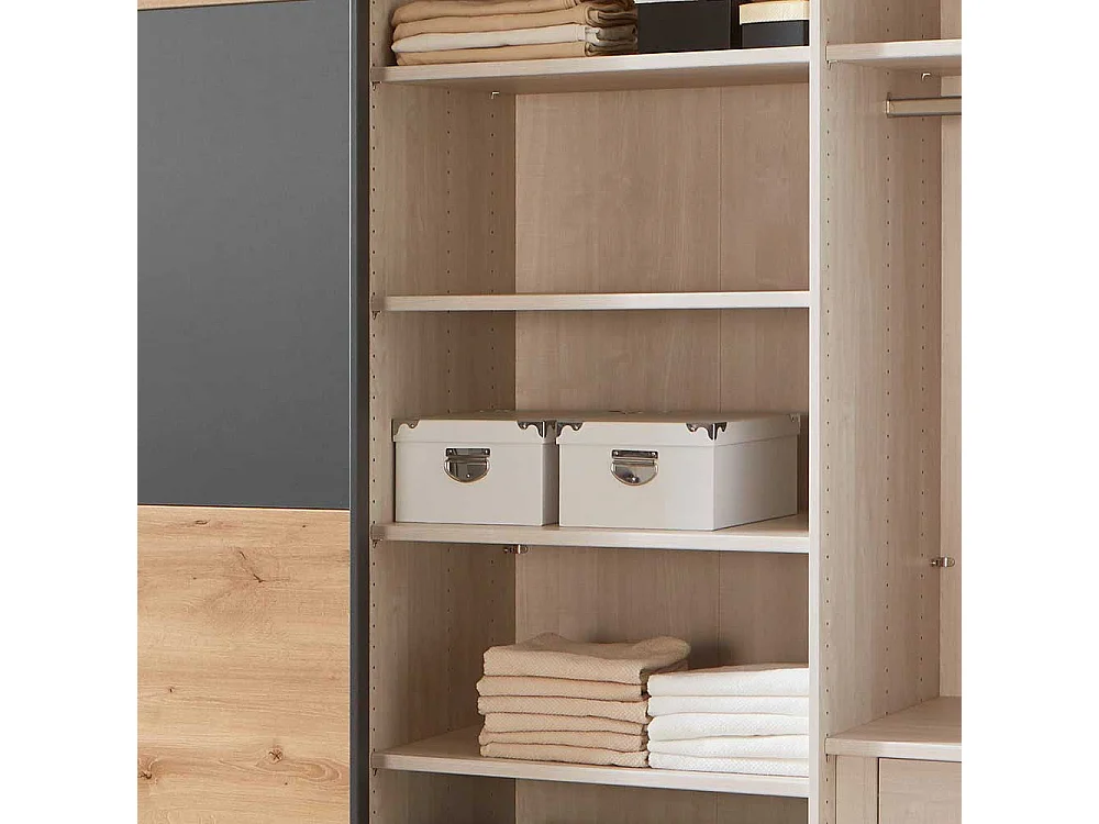 Schwebetüren Kleiderschrank in Eiche Bianco und Anthrazit Made in Germany