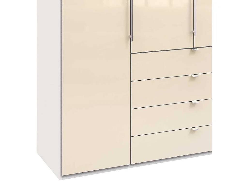 Cremefarbener Schlafzimmerschrank 4 türig 8 Schubladen