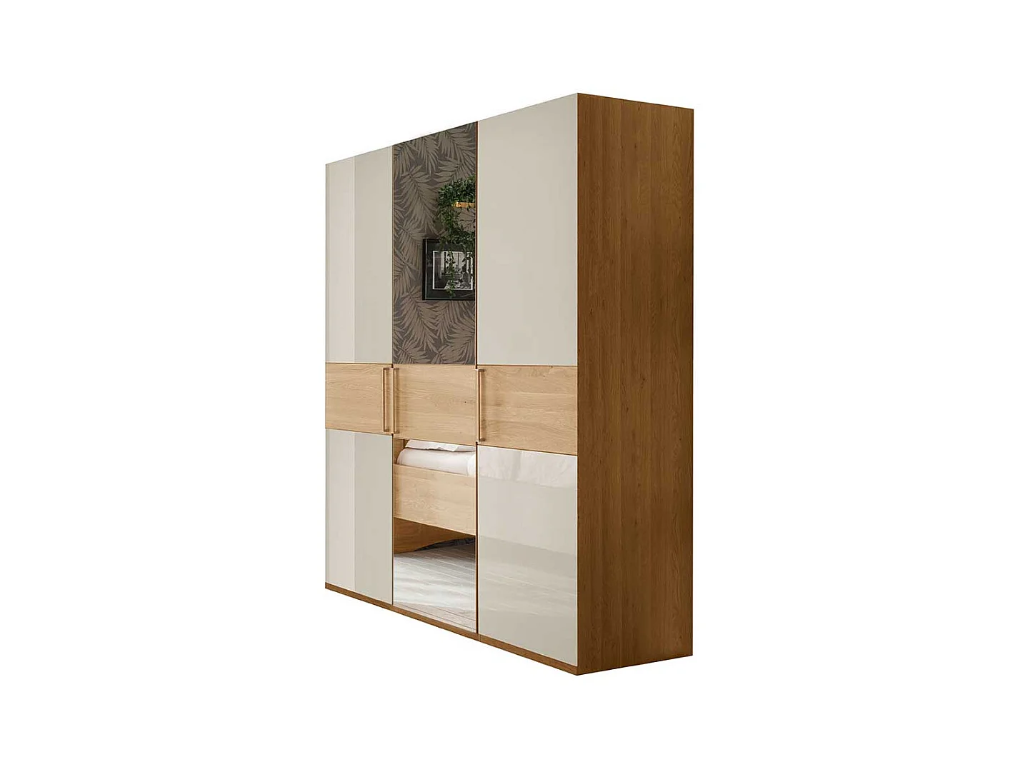 Schlafzimmerschrank in Beige und Eiche teilmassiv Spiegel