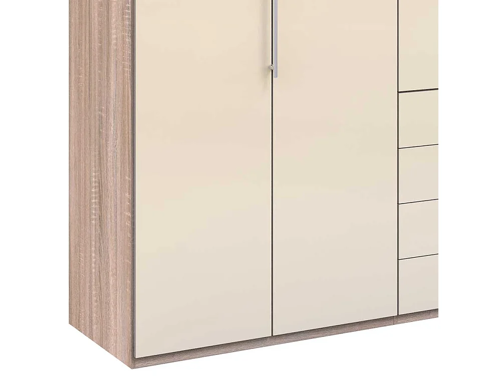 Kleiderschrank mit 2 Falttüren und 4 Schubladen glasbeschichtet