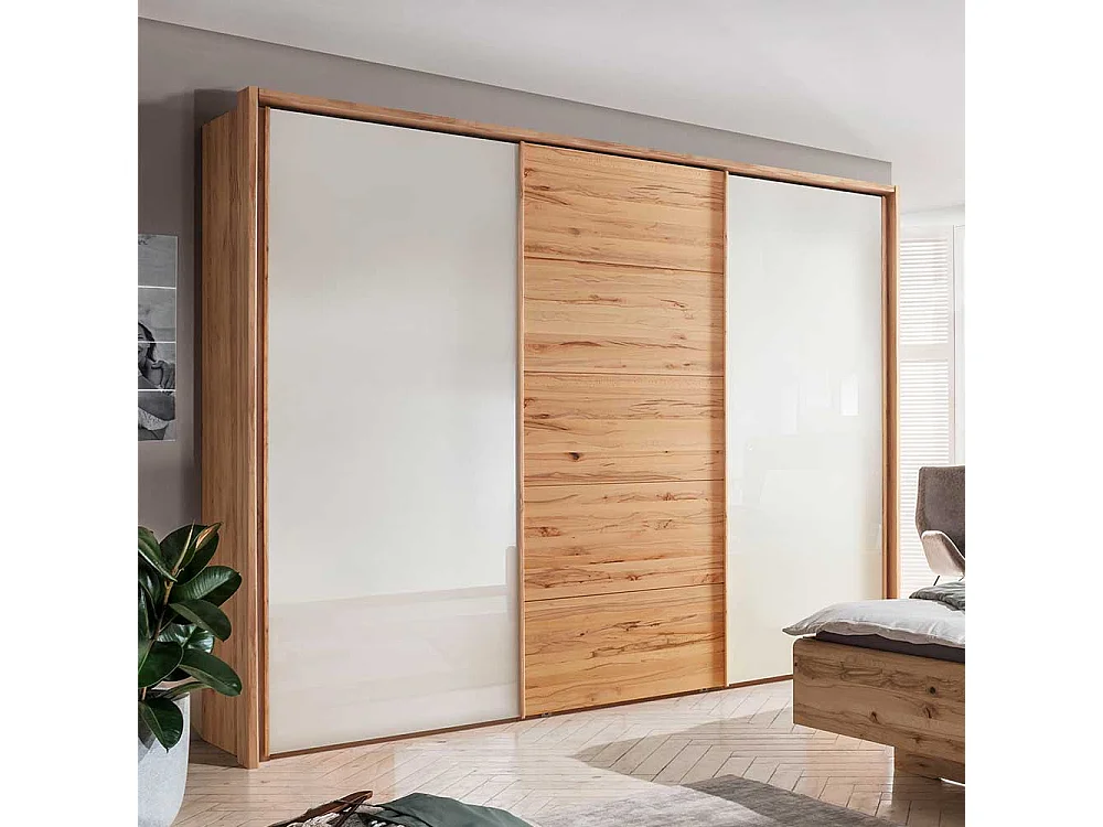 Schiebetüren Kleiderschrank in Beige Glas beschichtet Astkernbuche
