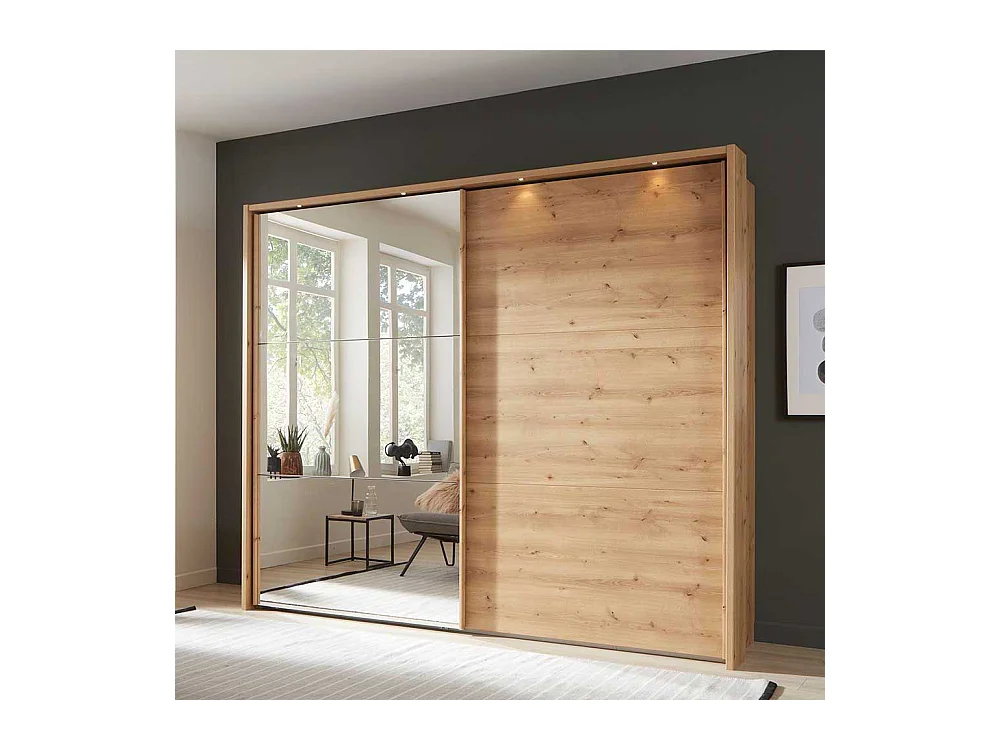 Kleiderschrank Schwebetüren in Eiche Bianco Spiegel
