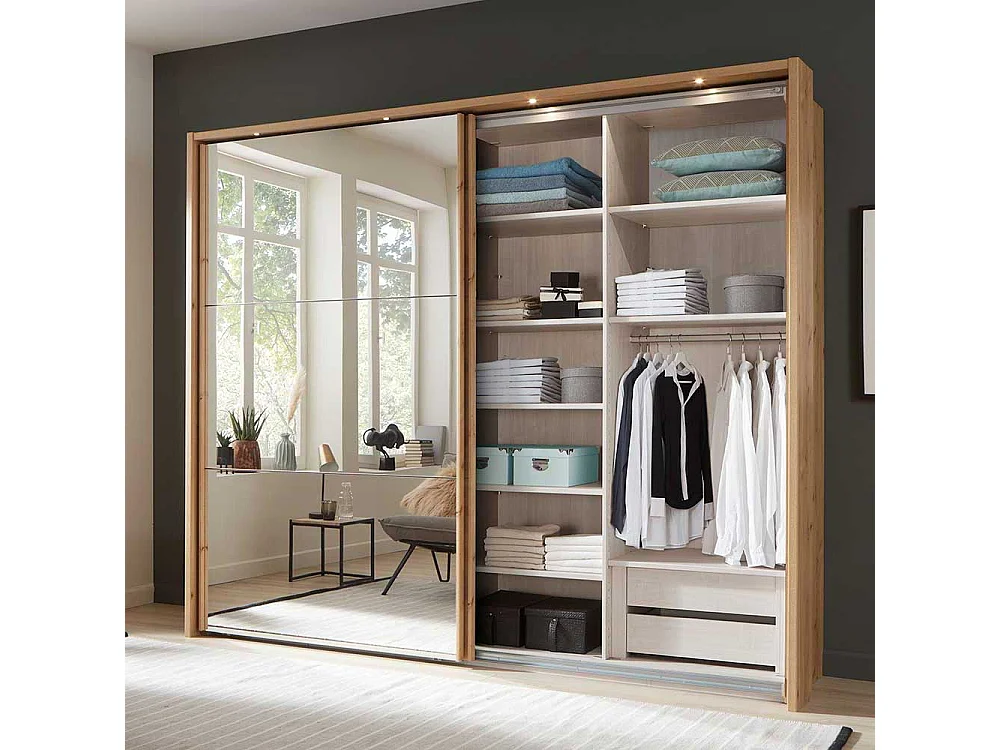 Kleiderschrank Schwebetüren in Eiche Bianco Spiegel