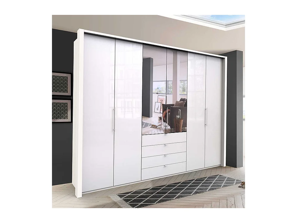 Schlafzimmerschrank in Weiß 3 türig mit Spiegel