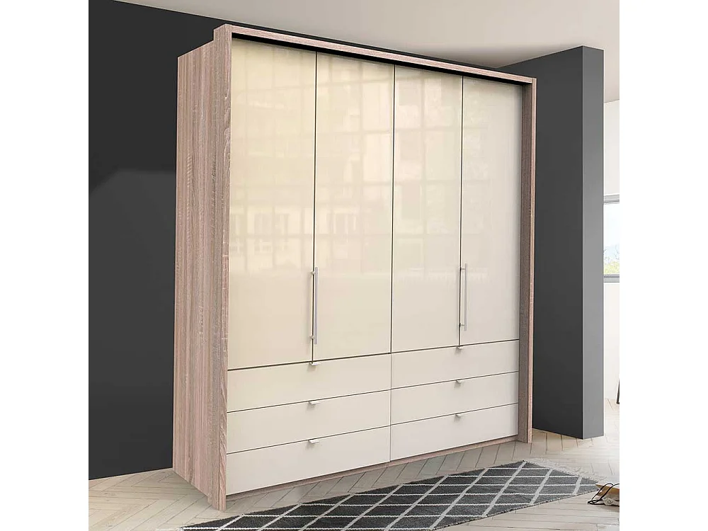 Kleiderschrank Jugendzimmer mit Falttüren und Schubladen glasbeschichtet