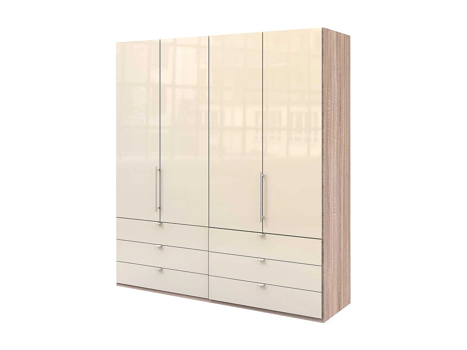 Kleiderschrank Jugendzimmer mit Falttüren und Schubladen glasbeschichtet