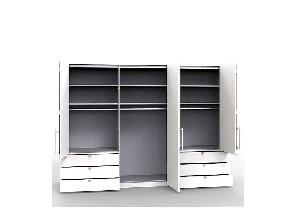 Panorama Kleiderschrank in Hellgrau und Eiche Bianco Falttüren