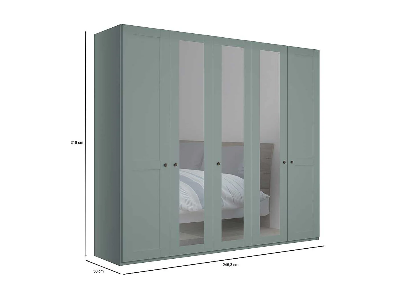 Kleiderschrank mit 5 Türen und Spiegeln modernen Landhausstil