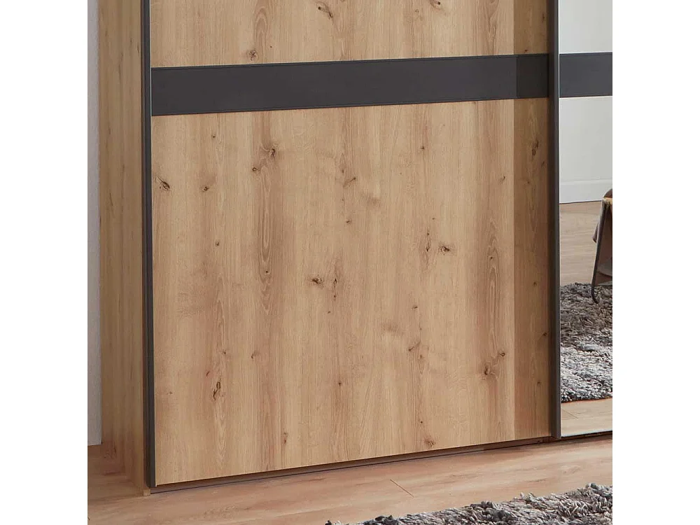 Schlafzimmerschrank in Eiche Bianco und Anthrazit Schwebetüren