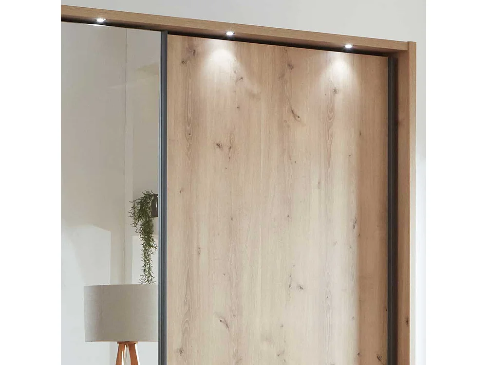 Schlafzimmerschrank in Eiche Bianco und Anthrazit Schwebetüren