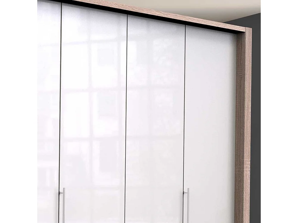 Kombi Schlafzimmerschrank in Weiß und Eiche Sägerau glasbeschichtet