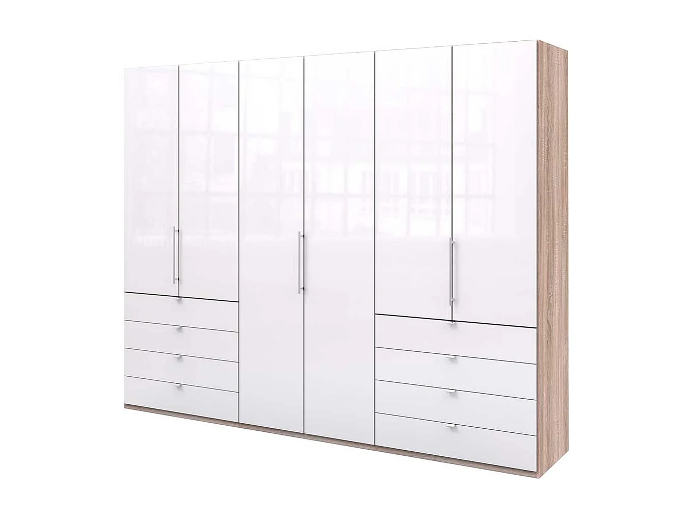 Kombi Schlafzimmerschrank in Weiß und Eiche Sägerau glasbeschichtet