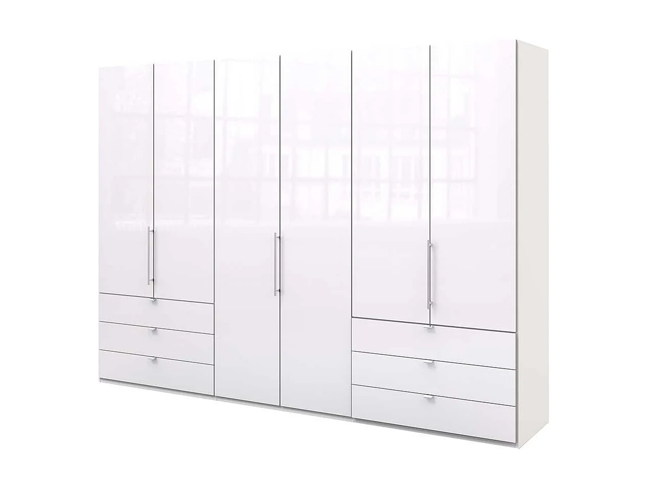 Weißer Falttürenschrank mit viel Stauraum glasbeschichtet