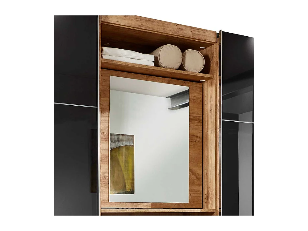 Kleiderschrank mit offenem Fach in Dunkelgrau Plankeneiche Holzoptik