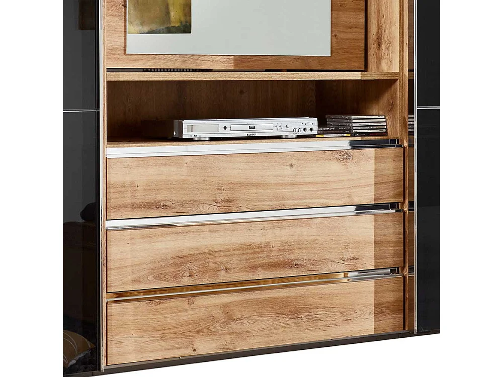 Kleiderschrank mit offenem Fach in Dunkelgrau Plankeneiche Holzoptik