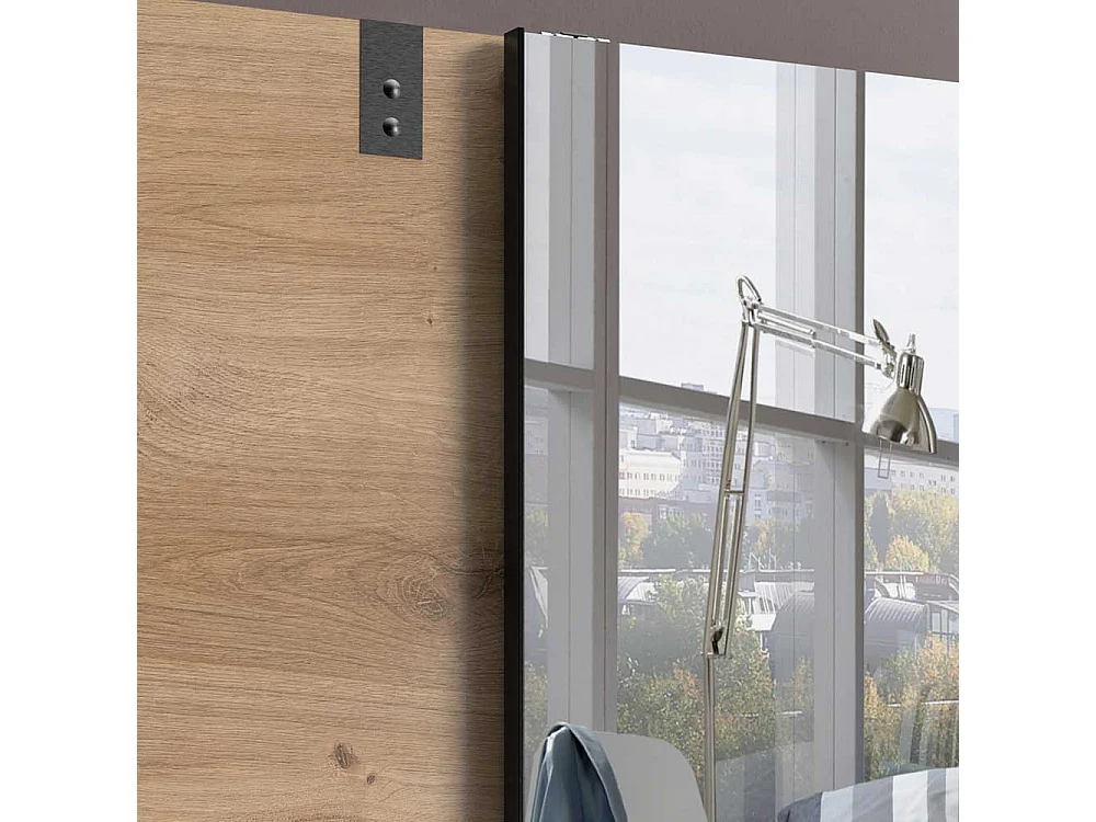 Kleiderschrank 2 Schiebetüren in Plankeneiche Holzoptik Spiegel