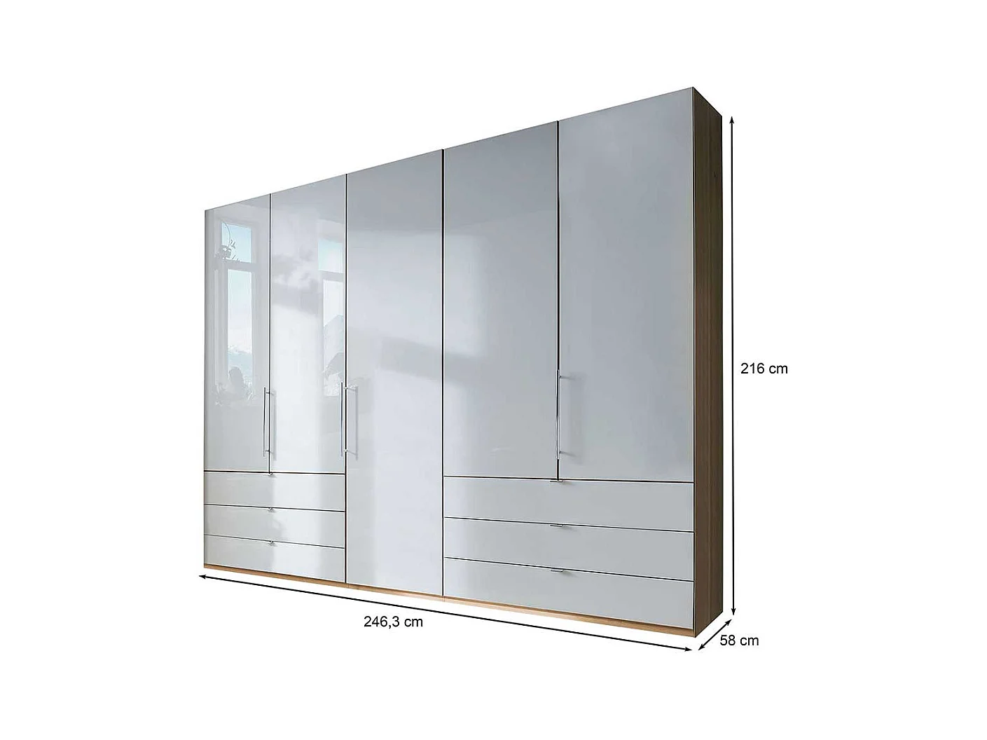 Großer Kleiderschrank in Weiß und Eiche Bianco 250 cm breit