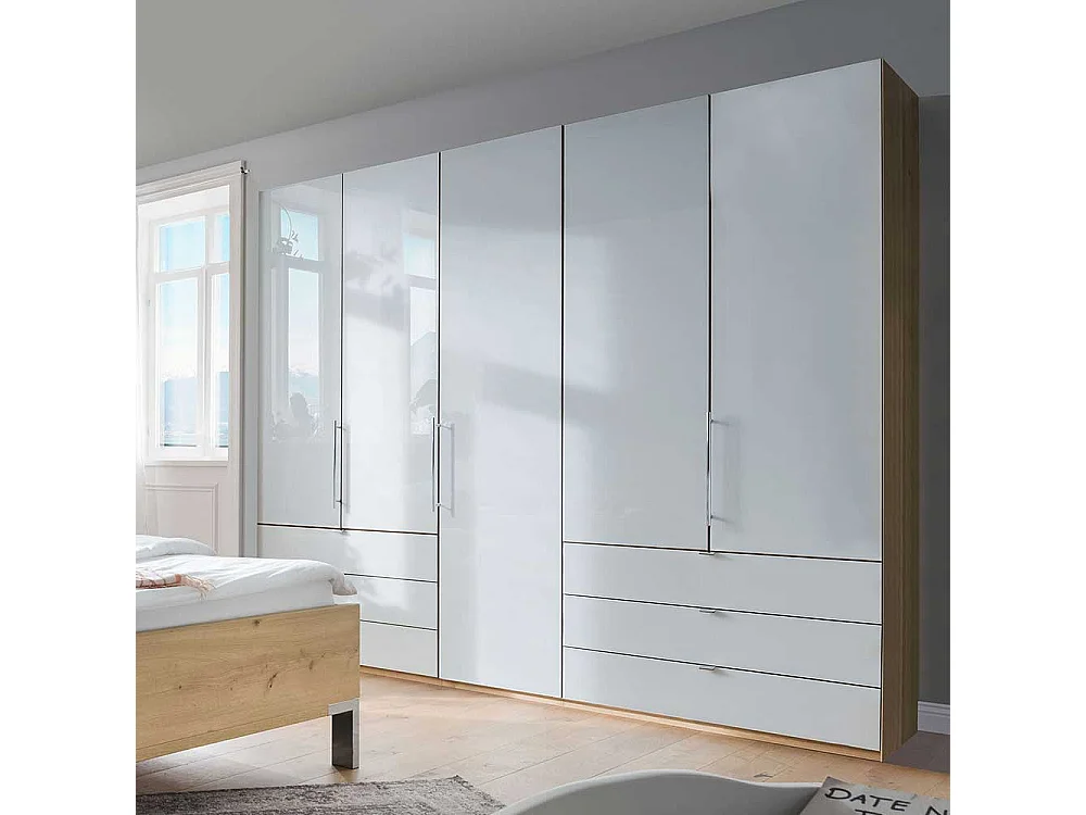 Großer Kleiderschrank in Weiß und Eiche Bianco 250 cm breit