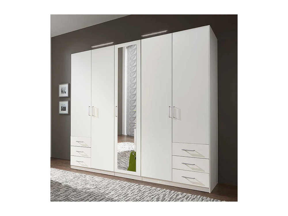 Kleiderschrank weiß Spiegel mit sechs Schubladen 225 cm breit