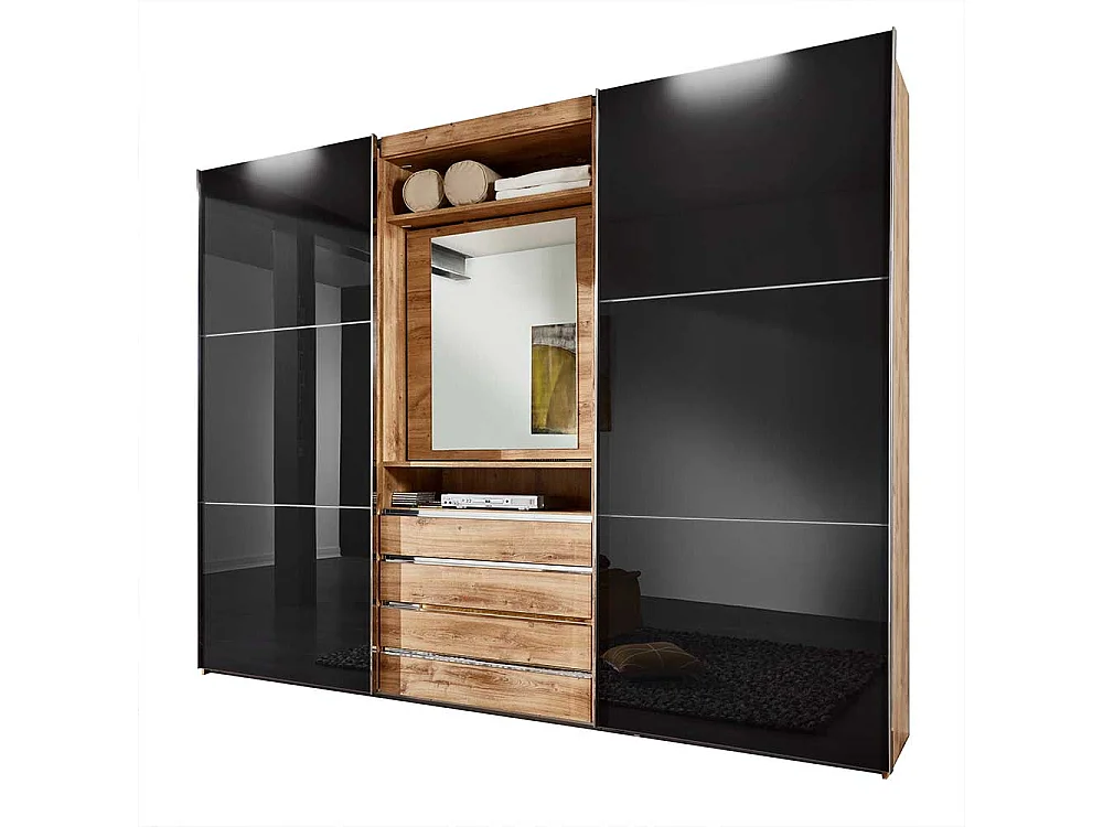 Moderner Kleiderschrank in Dunkelgrau Plankeneiche Holzoptik