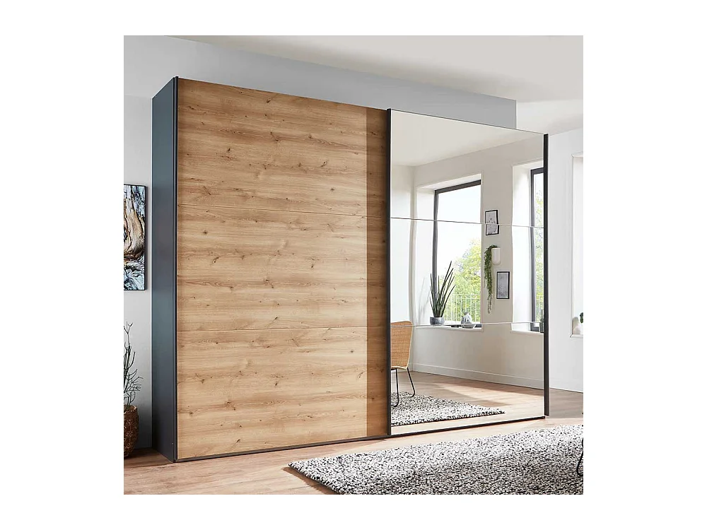 Schwebetürenkleiderschrank in Anthrazit Eiche Bianco
