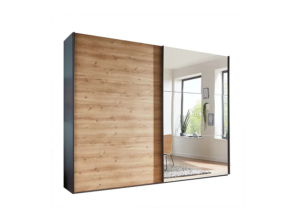 Schwebetürenkleiderschrank in Anthrazit Eiche Bianco
