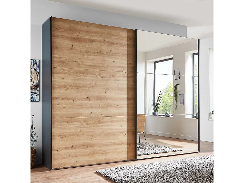 Schwebetürenkleiderschrank in Anthrazit Eiche Bianco