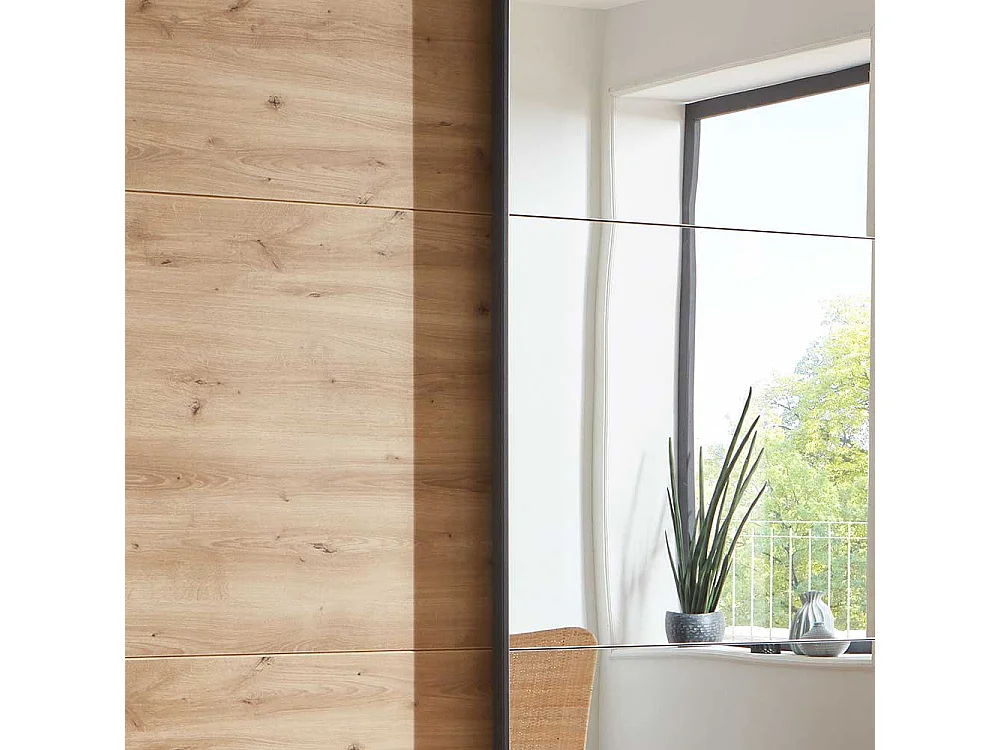 Schwebetürenkleiderschrank in Anthrazit Eiche Bianco