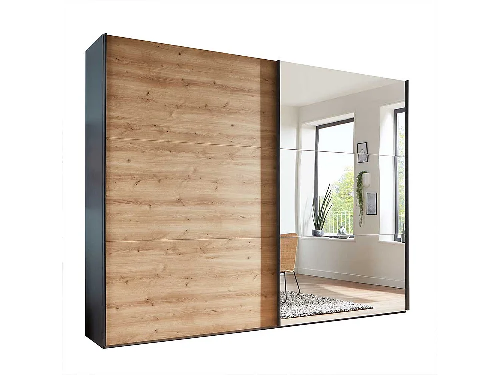 Schwebetürenkleiderschrank in Anthrazit Eiche Bianco