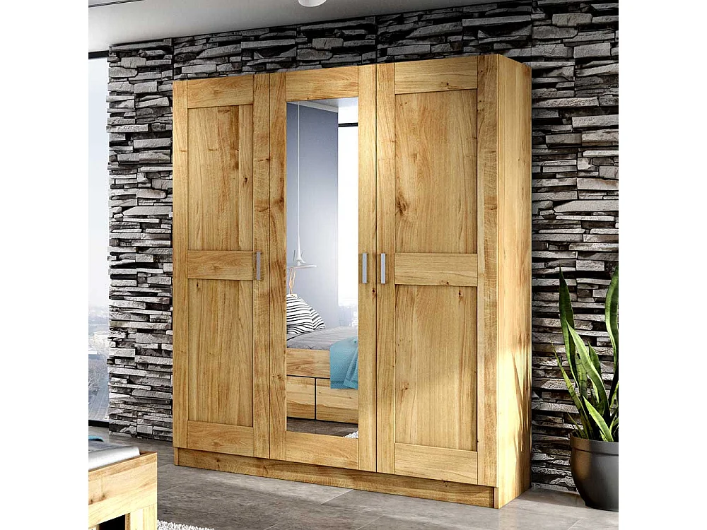 Spiegeltür Kleiderschrank in Wildeichefarben 205 cm hoch