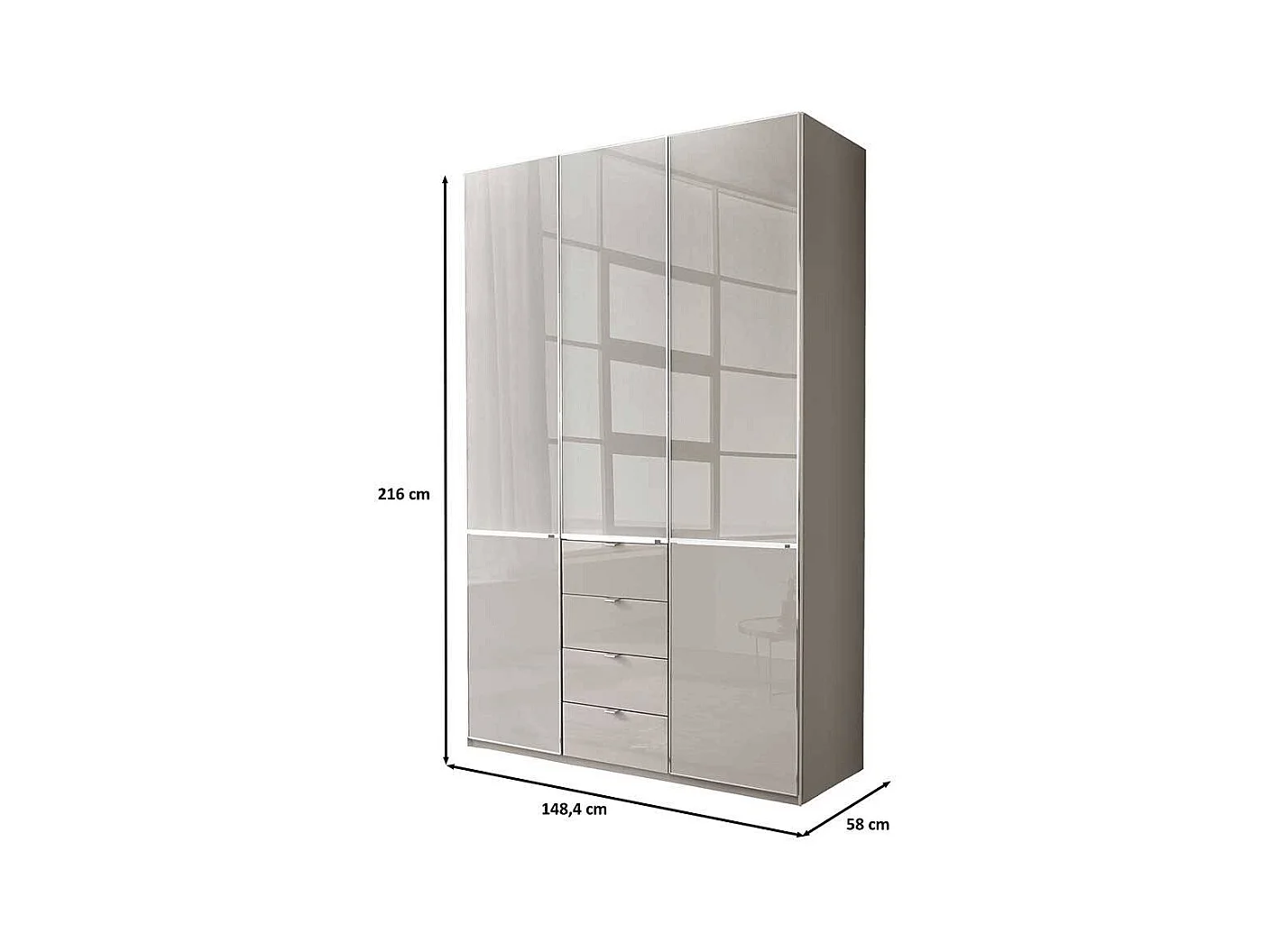 Jugendkleiderschrank Schlafzimmerschrank in Hellgrau mit vier Schubladen