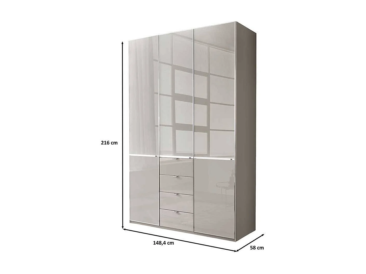 Jugendkleiderschrank Schlafzimmerschrank in Hellgrau mit vier Schubladen