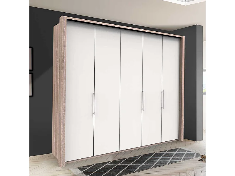 Falttüren Kleiderschrank in Weiß Eiche Sägerau