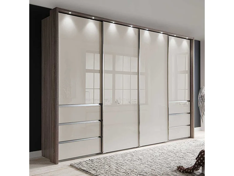 Schwebetürenschrank in Beige und Trüffelfarben 340 cm breit