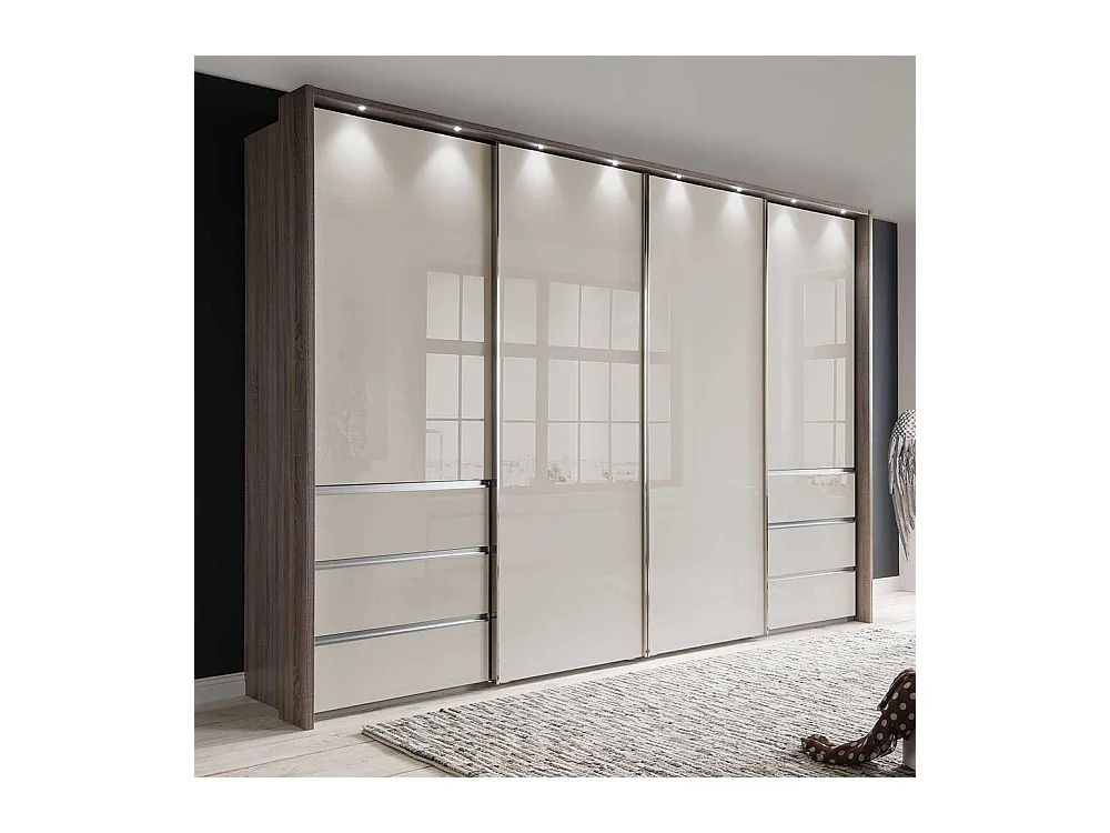 Schwebetürenschrank in Beige und Trüffelfarben 340 cm breit