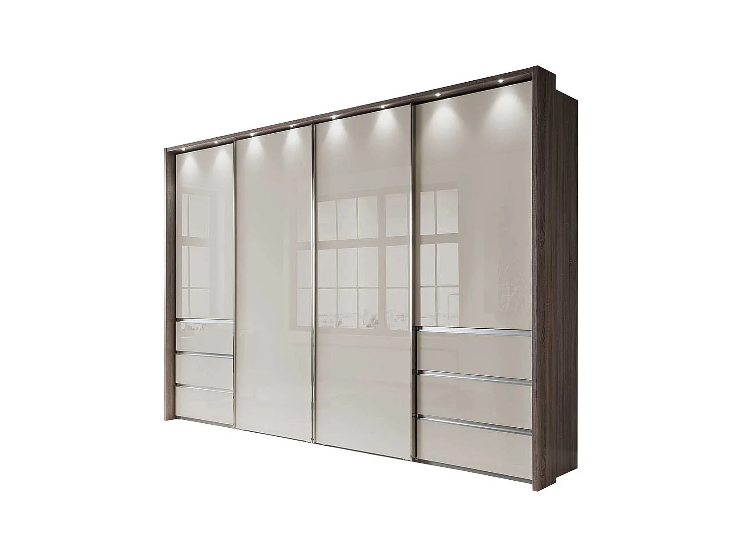 Schwebetürenschrank in Beige und Trüffelfarben 340 cm breit